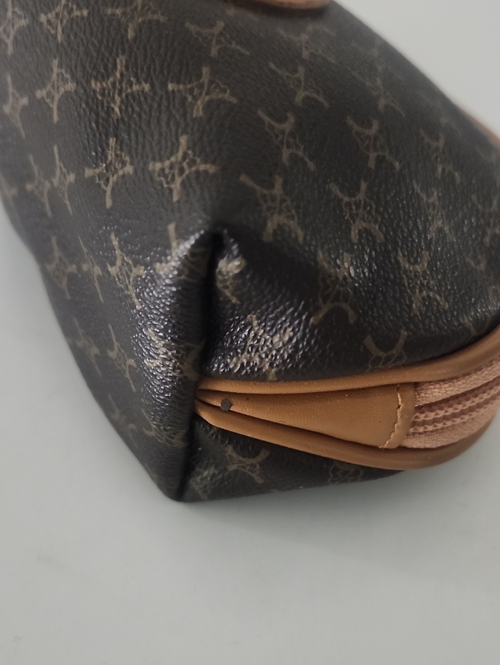 Adolfo Brown Monogram Cosmetic Pouch with Tan Trim - Picture 6 of 9